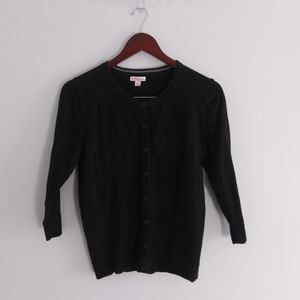 Merona SZ M  Cotton Black Cardigan Sweater Front Buttons Long Sleeved